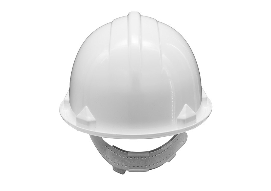 Basic Schutzhelm „Le Havre“ mit Regenrinne in robuster Einheitsgröße, zuverlässiger Baustellenhelm mit Adaptertaschen für Zubehör.