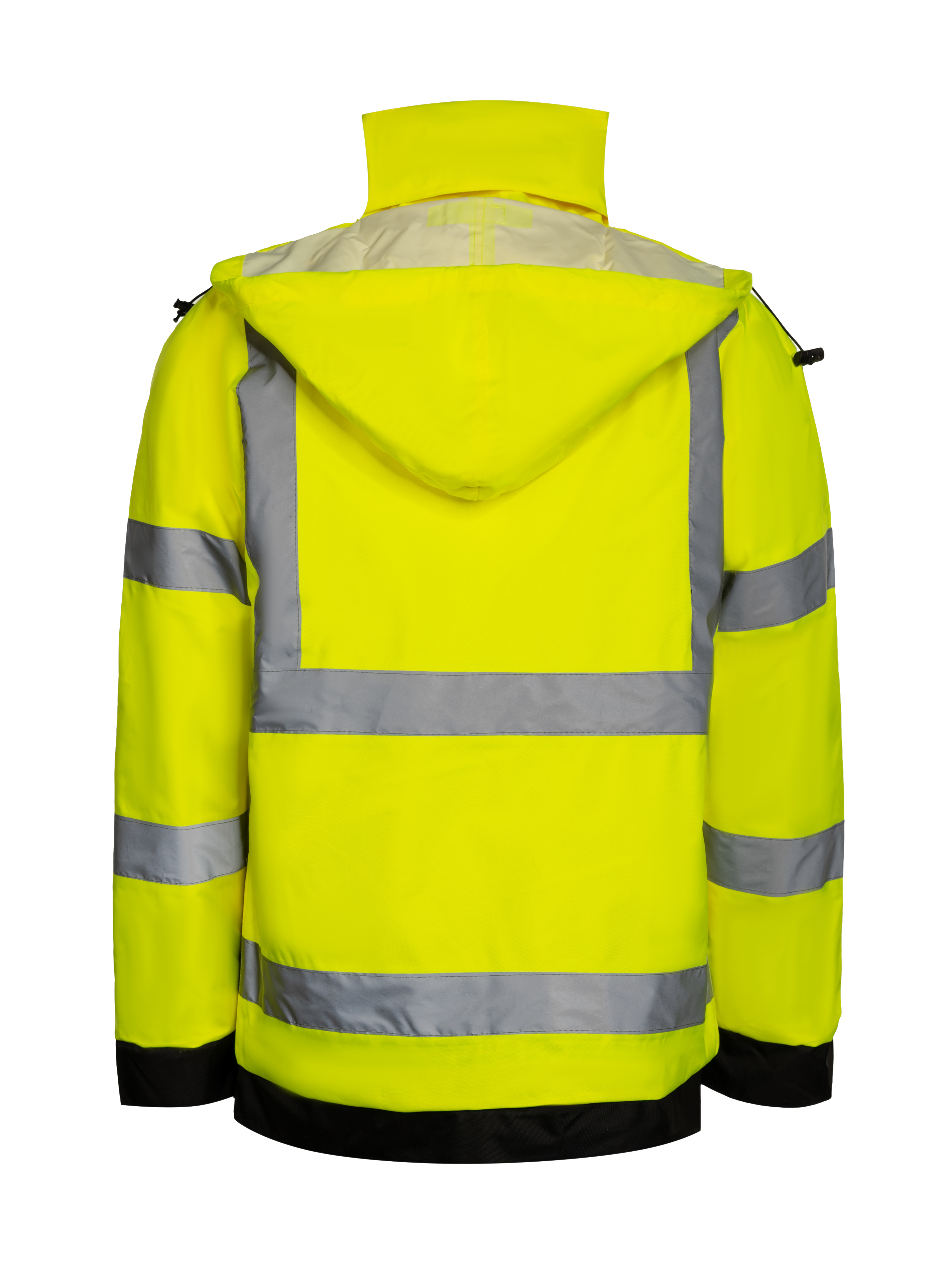 Hochsichtbar, Jacke, reflektierende Streifen, Kapuze, Gelb
