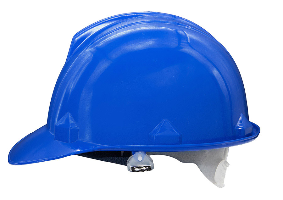 Basic Schutzhelm „Le Havre“ mit Regenrinne in robuster Einheitsgröße, zuverlässiger Baustellenhelm mit Adaptertaschen für Zubehör.
