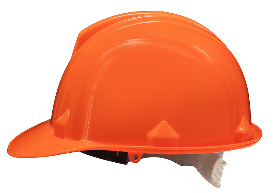 Basic Schutzhelm „Le Havre“ mit Regenrinne in robuster Einheitsgröße, zuverlässiger Baustellenhelm mit Adaptertaschen für Zubehör.