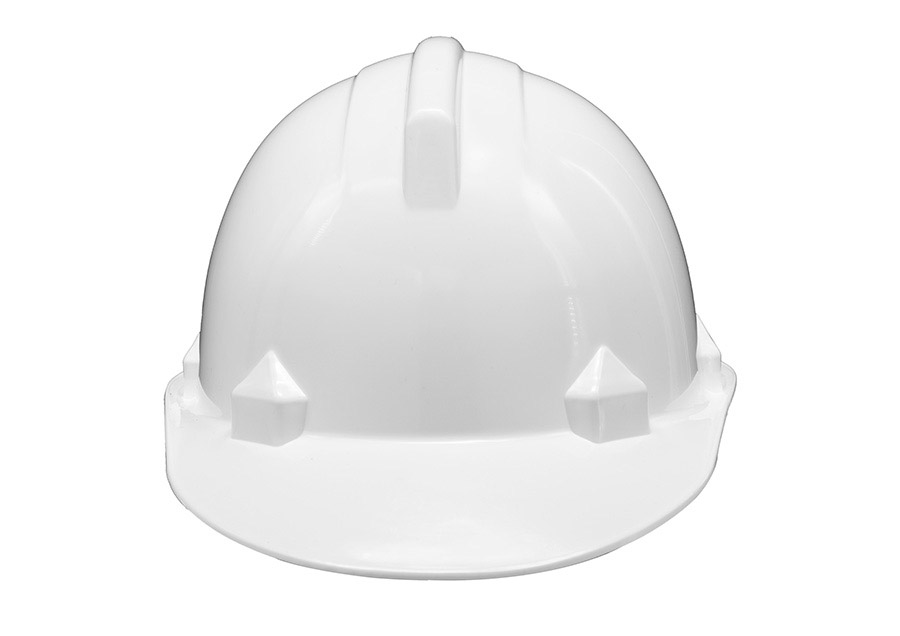 Basic Schutzhelm „Le Havre“ mit Regenrinne in robuster Einheitsgröße, zuverlässiger Baustellenhelm mit Adaptertaschen für Zubehör.