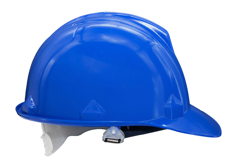 Basic Schutzhelm „Le Havre“ mit Regenrinne in robuster Einheitsgröße, zuverlässiger Baustellenhelm mit Adaptertaschen für Zubehör.