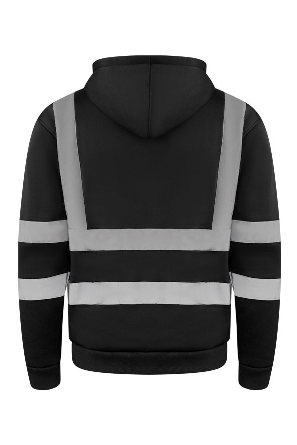 Schwarzer Warnschutz-Hoodie mit vier Reflexstreifen